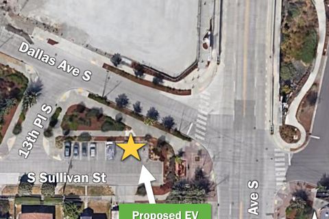 Annotated aerial photo marking a proposed EV charging site